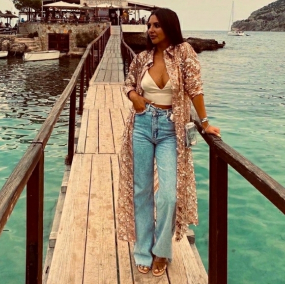 ZARA semi sheer sequin button up shirt dress - Picture 4 of 14